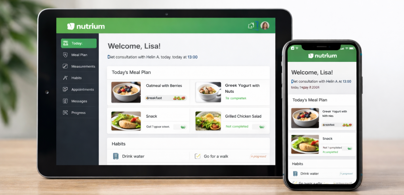 Tablet und Smartphone zeigen eine Benutzeroberfläche für eine Lebensmittelbestell-App.